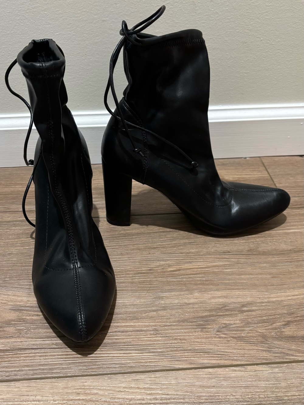 Women's Black High Heel Ankle Boots - Sleek Lace-Up Design